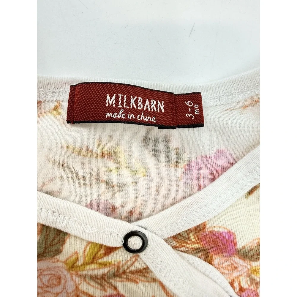 Milkbarn Pink/Cream/Green Floral Bamboo Knit Snap Front Footie-3-6 mos